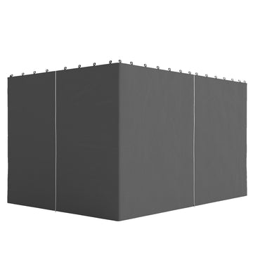 Gazebo Curtains, 10' x 12' Universal Replacement Privacy Curtain, 4-Panels Sidewall with Hooks/C-Rings, Grey