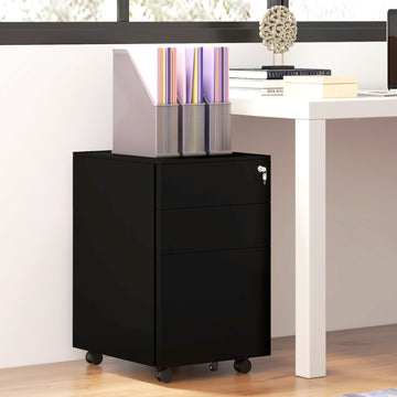 Vertical Steel Filing Cabinet on Wheels, 3-Drawer Lockable File Cabinet with Adjustable Hanging Bar for A4, Legal and Letter Size, for Home Office, Black