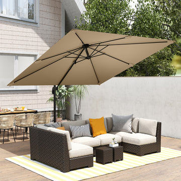 10 FT Cantilever Patio Umbrella, Square Patio Umbrella with Crank Handle, Cross Base and Tilt, 360° Rotation