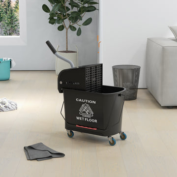 Compact Mop Bucket with Wringer, Mop Bucket on Wheels, 5 Gallon, Separate Dirty and Clean Water, Black