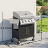 4+1 Burner Liquid Propane Gas Grill Outdoor Cabinet Style BBQ Trolley w/ Side Burner, Warming Rack, Side Shelf, Storage Cabinet, Thermometer, 4 Wheels, Carbon Steel