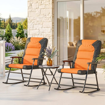 3-Piece Outdoor Foldable Rocking Chair Set, Orange