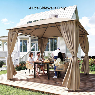 Gazebo Curtains, 10' x 10' Universal Replacement Privacy Curtain, 4-Panels Sidewall with Roll up Mesh Windows, Khaki