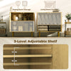 Sideboard with Adjustable Shelf, Buffet Cabinet with 2 Doors and Gold Steel Legs for Dining Room, Oak