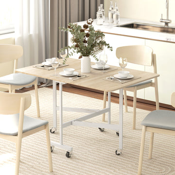 Six-Seater Drop-Leaf Dining Table with Wheels, White