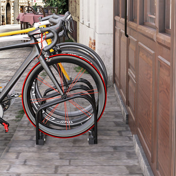 3-Bike Bicycle Floor Parking Rack Cycling Storage Stand Ground Mount Garage Organizer for Indoor and Outdoor Use Black