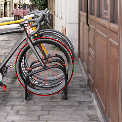3-Bike Bicycle Floor Parking Rack Cycling Storage Stand Ground Mount Garage Organizer for Indoor and Outdoor Use, Black