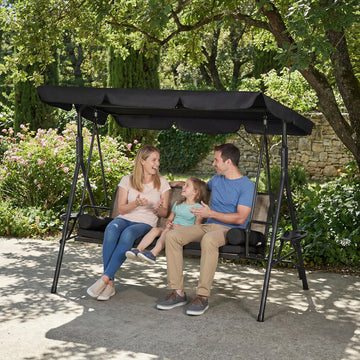 3-Seat Patio Swing Chair, Outdoor Canopy Swing Glider with Adjustable Shade, Black