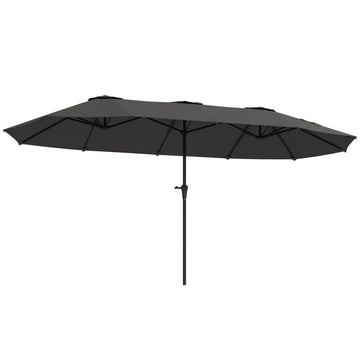 13ft Double-Sided Patio Umbrella with Crank Handle, for Poolside, Deck, Garden,  Dark Grey