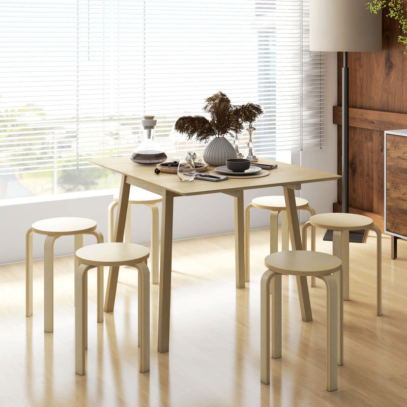 Round Stackable Chairs Set of 4, 18-Inch Backless Stacking Stools for Kitchen, Dining Room, Office, Outdoors, Natural