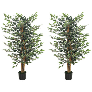 Artificial Tree, Fake Ficus Tree with Leaves, Faux Plant in Nursery Pot for Indoor Decoration