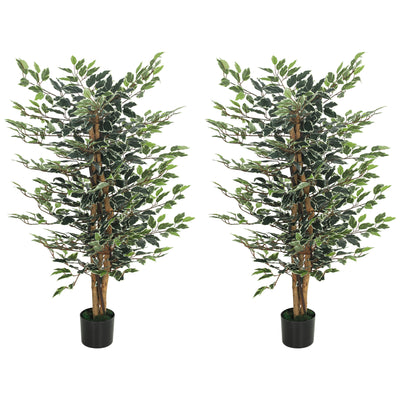 Artificial Tree, Fake Ficus Tree with Leaves, Faux Plant in Nursery Pot for Indoor Decoration