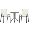 3 Pieces Bistro Set, Small Patio Furniture Set with Stackable Mesh Chairs, Glass Table for Garden, Balcony, Beige