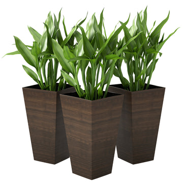 Tall Planter for Outdoor Plants Set of 3, 28 Inch Taper Planter with Drainage Holes, Brown