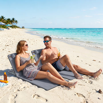 2 Pieces Beach Lounge Chair, Outdoor Folding Chaise Lounge Set w/ Pillow for Sunbath, Snap, Grey