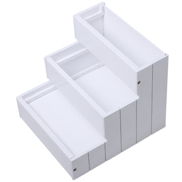 Pet Steps 3-Step Dog Stairs for Small Dogs Cats and Wooden Ramp with Storage Box Carpet Tread, White