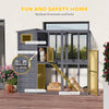Outdoor Wooden Catio with 4 Tier Main House, Ramp, Platforms, Asphalt Roof, Ramps, Sliding Door, Window, Grey