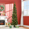 7' Pre Lit Artificial Pencil Christmas Trees, Xmas Tree with Realistic Branches and Warm White LED Lights, Green