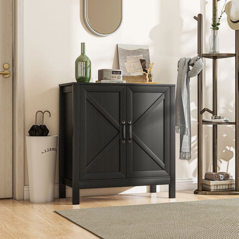 Sideboard Buffet, Kitchen Storage Cabinet with Barn Door and Adjustable Shelves, Storage Pantry, Black Oak