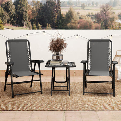 3 Pieces Patio Bistro Set, Outdoor Folding Table and Chairs Set, Metal Patio Furniture Set with Cup Holders
