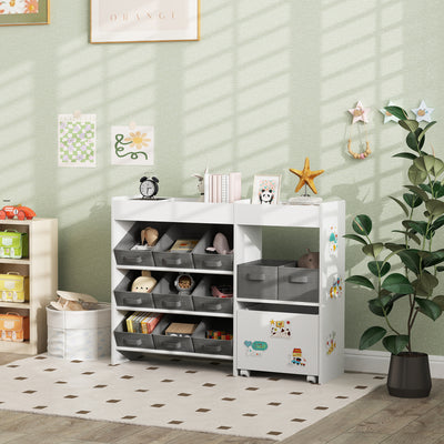 Qaba Toy Storage Organizer with 11 Non-Woven Fabric Boxes, Storage Cabinet & Shelves, for Kids Room, Nursery, Playroom White