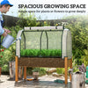 Raised Garden Bed with PE Greenhouse Cover Outdoor Elevated Wood Planter Box for Herbs and Vegetables Sand