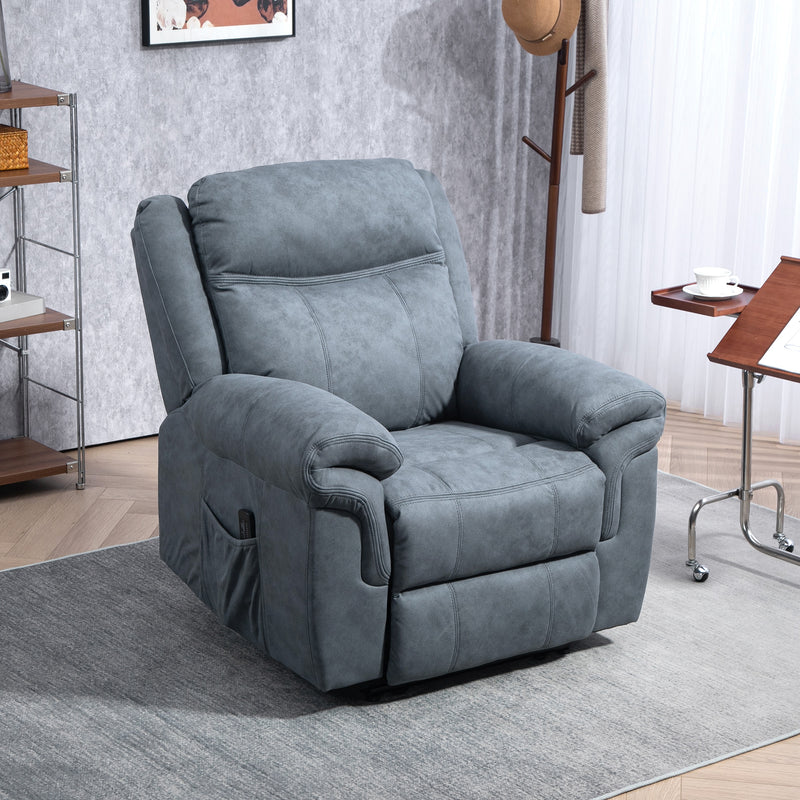 Manual Recliner Chair with Vibration Massage, Side Pockets, Microfibre Reclining Chair for Living Room, Blue-Grey