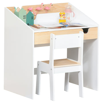 Ensemble bureau et chaise 2 pièces pour enfants Qaba avec tiroir de rangement coulissant pour 6-10 ans, écriture, lecture, dessin