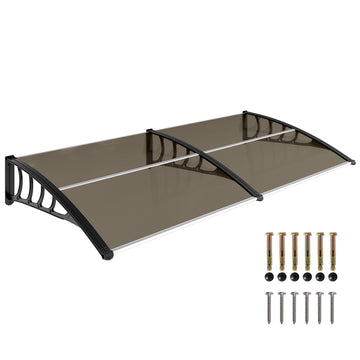 Window Awning Door Canopy, Polycarbonate Front Door Outdoor Patio Cover, Sun Shelter, Hollow Sheet for UV, Rain, Snow and Sunlight Protection, Brown, 40