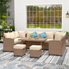 6 Pieces Patio Furniture Set, Outdoor Wicker Sofa Set, All Weather PE Rattan Conversation Furniture, with Strip Wood Grain Plastic Coffee Table & Cushions, Khaki