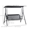 2-Person Porch Swing Chair, 2 Seater Patio Swing Bench w/ Adjustable Canopy, Breathable Seat for Garden, Poolside, Black