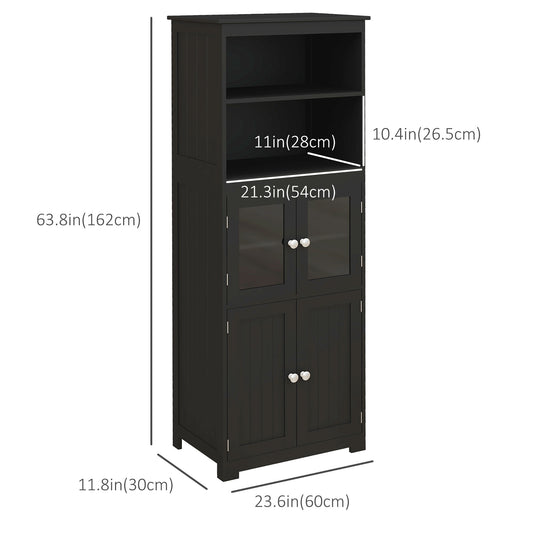 Petit buffet de 63 po avec huche, armoire de rangement de cuisine à 4 portes avec étagère réglable pour salle à manger, noir