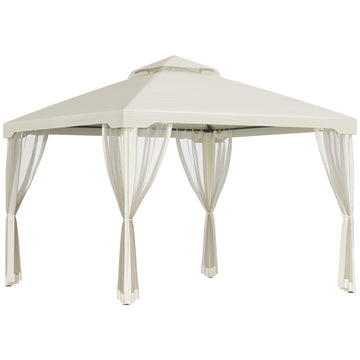 10' x 10' Patio Gazebo Outdoor Pavilion 2 Tire Roof Canopy Shelter Garden Event Party Tent Yard Sun Shade Steel Frame w/ Mosquito Netting Cream White