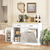 7 Gallon Tilt Out Garbage Cabinet, Kitchen Island with Charging Station, 2 Drawers, 4 Door Racks