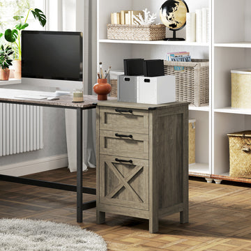 Vertical Filing Cabinet with 3 Drawers, Rustic Farmhouse Office Storage Cabinet for A4, Letter Size, Grey Wash