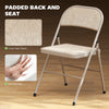 Set of 2 Metal Foldable Chairs, Linen Fabric Padded Folding Chairs with Cushion Seat and Open Back for Indoor, Beige