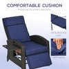Wicker Recliner Chair with Adjustable Backrest and Footrest, Washable Cushion, Side Tray, Blue