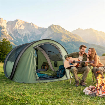 Family Tent  Pop-Up Camping Tent with 2 Doors 2 Windows for 4-5 Person Waterproof Green