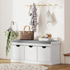 Shoe Storage Bench, Linen-Look Entryway Bench with 3 Removable Drawers and Padded Seat Cushion for Hallway, White