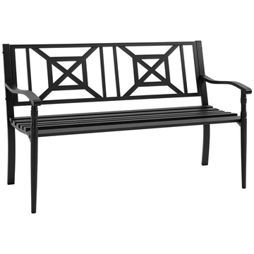 Steel Garden Bench for Outdoor, 2-person Patio Bench, Loveseat Furniture for Lawn, Deck, Yard, Porch, Entryway, Black