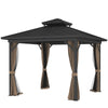 10' x 10' Hardtop Gazebo, Sun Shelter with Double Tier Metal Roof, Mosquito Netting, and Hanging Hook, Dark
