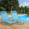 Set of 2 Folding Chaise Lounge Chairs, Outdoor Poolside Sun Tanning Chairs w/ Pillow, Reclining Backrest, Blue
