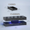 Coffee Table with Adjustable LED Lights, Center Table with 2 Drawers, Open Shelf, Remote, High Gloss Marble-Effect Black