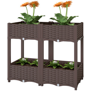 Plastic Raised Garden Bed with Legs, Self Watering Elevated Planter Boxes with Drainage Holes and Plugs