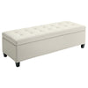 Rectangular Entry Bench, Tufted Upholstered Linen Fabric Wood Feet Storage Ottoman Bench
