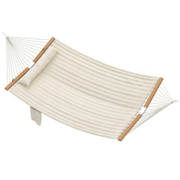 Outdoor Hammock Padded Camping Hammock with Pillow & Spreader Bars 200 x 140 cm Cream White