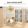 reestanding Dog Gate, Wooden Foldable Pet Gate with 4 Panels, Walk-Through Door, Support Feet, Non-Slip Mats