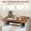 Nightstand with Charging Station 2 Drawers Bedside Table Set of 2 White and Oak