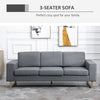 3 Seater Sofa, Linen Upholstered Cozy Padded Couch with Steel Leg, Backrest and Wide Armrest, for Living room, Bedroom, Dark Grey
