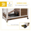 Wooden Indoor Rabbit Hutch Elevated Bunny Cage Habitat with Enclosed Run with Wheels, Ideal for Rabbits and Guinea Pigs, Brown